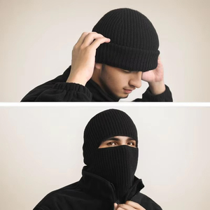Bonnet de pêcheur à revers court avec logo personnalisé, cagoule tricotée à 1 trou pour adulte, couvre-visage intégral pour le ski et les activités de plein air - Product Image 3