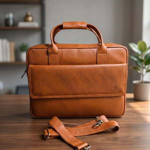 Maletín para Portátil de Cuero Genuino Marrón, Portátil, Impermeable, Duradero y Moderno para Uso Profesional - Product Image 1