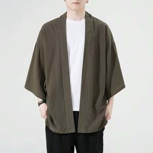 HANO-<span class=keywords><strong>Kimono</strong></span> <span class=keywords><strong>japonais</strong></span> léger pour homme, vêtement décontracté à point ouvert, Yukata, mode noir, cardigan, manches, vêtements d'extérieur, vacances d'été - Product Image 4