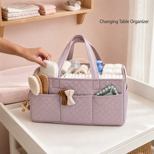 Organisateur de couches pour bébé KUYEU, panier de rangement pour la crèche avec poignées et poches pour les essentiels du nouveau-né - Product Image 1