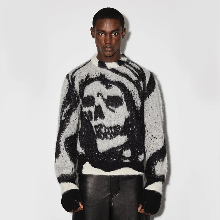 DiZNEW Custom LOGO OEM & ODM men sweater Print pattern knit crew neck cotton knitted custom men winter sweater