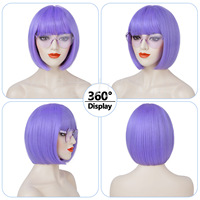 Lot de 2 perruques courtes bob pour cosplay, avec lunettes en forme de cœur, 12 couleurs, pour fête d'Halloween, déguisement fantaisie, vente en gros ODM