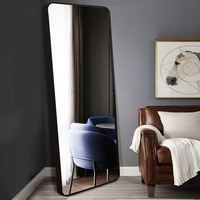 Miroir sur pied pleine longueur en alliage d'aluminium, tendance 2025, doré/noir, design Art déco/minimaliste, pour salon et maison