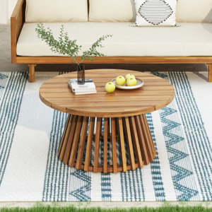Outdoor Acacia Wood <b>Round</b> Coffee <b>Table</b> Teak Finish <b>Patio</b> Lawn Balcony - Product Image 4