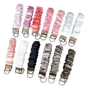 Custom Design Pattern Satin <b>Wristlet</b> Scrunchies Elastic Hair Band Accessories With Keychain - Product Image 1