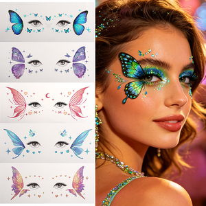 Autocollants de tatouage holographiques imperméables et non toxiques en forme d'ailes de papillon pour le corps, maquillage des yeux pour les fêtes, tatouages temporaires - Product Image 1