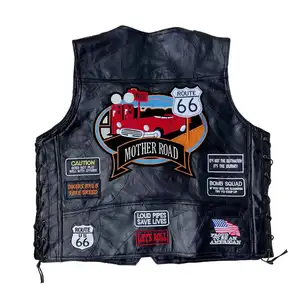 American cool men's motorcycle retro motorcycle vest punk pure black spring sleeveless motorcycle embroidery badge leather vest