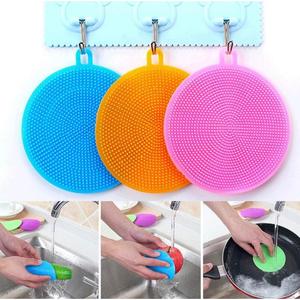 Silicone Dishwashing Brush Round Multi Functional With Heat Insulation For Pots And Pans Mixed Colors - Product Image 2