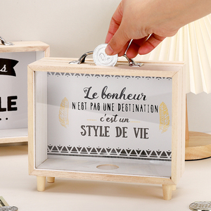 Tirelire en bois pour décoration intérieure personnalisée Tirelire transparente pour le stockage de l'argent tirelire - Product Image 1