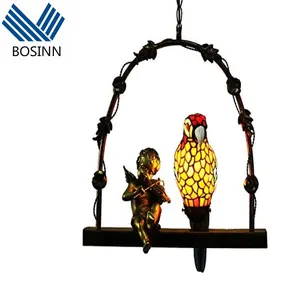 Сельская Подвесная лампа, люстра в виде попугая, Витражная лампа Тиффани, декоративное освещение для балкона, коридора