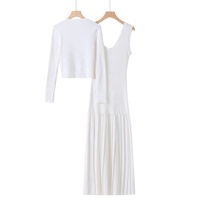 AIMEISI Ramadan - Cardigan élégant à manches longues en tricot, robe longue décontractée sans manches, ensembles en tricot deux pièces pour femmes
