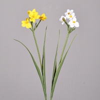 Bunga Sutra Kuning Daffodil Frangipani Buatan - Tangkai Tunggal Empat Bunga Daffodil Kecil untuk Dekorasi Vas Rangkaian Bunga Pernikahan