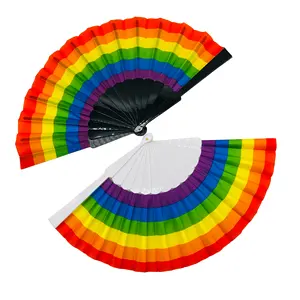 Rainbow Pride Folding Hand Fans Colorful Hand Held Fan Plastic Folding Fan For Music Festival Events And Dance Supplies