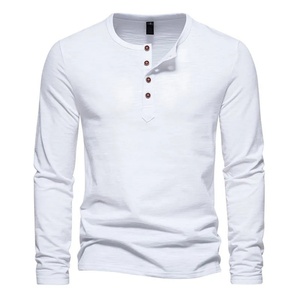Camiseta de Manga Larga para Hombre, con Botones en la Parte Delantera, Cuello Redondo, Ajustada, de Algodón, Secado Rápido y Transpirable, con Logotipo Personalizado Bordado e Impreso, Venta al Por Mayor - Product Image 1