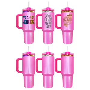 USA warehouse Valentine's Day and Mother's Day pink glitter 40oz copper rainbow plated blank sublimation quencher tumblers