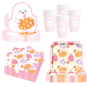 Ensemble de vaisselle pour fête d'Halloween DAMAI, éléments citrouille, assiettes en papier et moule fantôme pour fournitures d'Halloween, pour 8 invités - Product Image 5