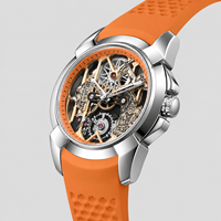 Reloj deportivo de cuarzo para hombre con diseño hueco, caja de aleación de 44 mm, puntero grande, correa de silicona, resistente al agua 30M