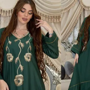 Mt0623049开斋节绿色刺绣定制阿巴亚妇女穆斯林服装2023开斋节服装穆斯林妇女
