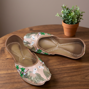 Zapatos Tradicionales Indios para Mujer, Ecológicos, Duraderos, de Cuero Genuino, Transpirables, con Banda Elástica, Diseño Floral, a la Moda - Product Image 1
