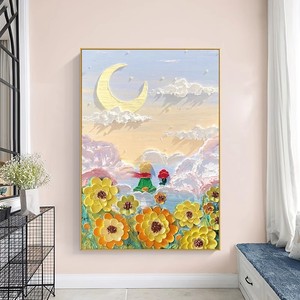 Pintura al óleo pintada a mano del Principito, marco de Metal rectangular, decoración con retroiluminación, Mural de pared para dormitorio, sala de estar, entrada - Product Image 2