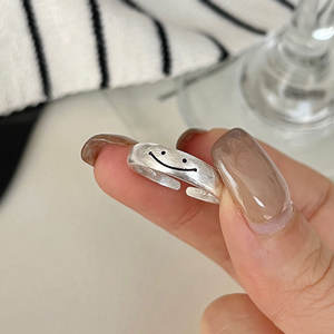 Anillo de Plata de Ley S925 de Alta Gama con Diseño de Cara Sonriente, Corte Ovalado, Estilo Moderno y Elegante - Product Image 2