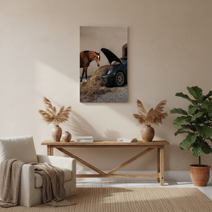 Elegant Funny Horse and Car Canvas Print for Rustic Decor,<b>WRAPPED</b> CANVAS - Product Image 3