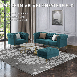 Canapé sectionnel Chesterfield moderne en velours, trois places, en tissu, avec pieds en acier inoxydable, pour hôtel, villa, salon - Product Image 2
