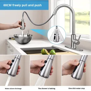 Robinet de cuisine rétractable chaud/froid de style américain transfrontalier en acier inoxydable pour évier et lave-vaisselle - Product Image 2