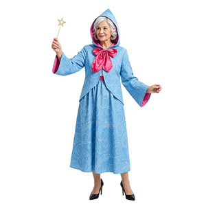 Disfraz de Madrina de Hadas para Mujer Adulta, Falda Azul con Capa y Lazo, para Halloween o Representaciones Escénicas - Product Image 4