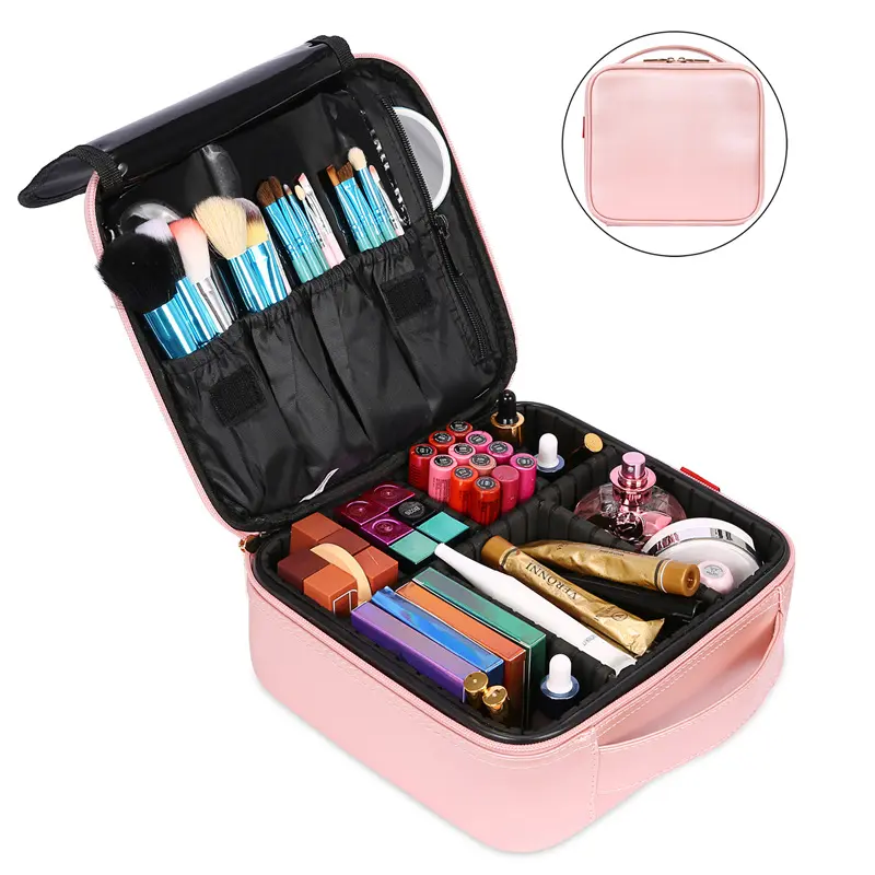 Sıcak satış seyahat makyaj tren vaka makyaj çantası organizatör taşınabilir sanatçı depolama kozmetik çantası ile ayarlanabilir