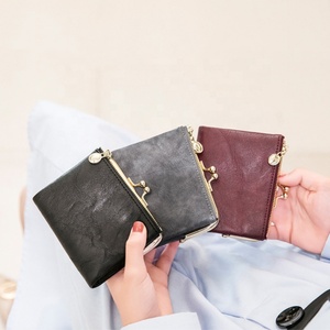 Custom Vintage Anti-Theft Coin <b>Purse</b> Fold Mini PU Leather Women Minimalist Open Wallet Polyester Lining - Product Image 6