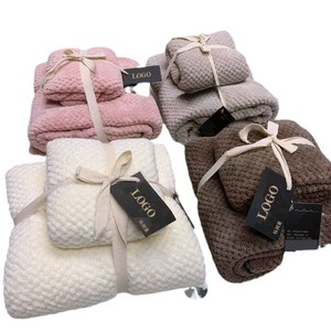 Coral Fleece Quilted <b>Towel</b> <b>Set</b> Solid Color Rectangle 400g 500g Absorbent Home Use <b>Bath</b> <b>Towel</b> <b>Set</b> - Product Image 5