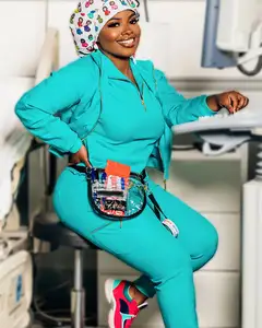 Uniformes hospitalares femininos para enfermeiras, conjuntos de uniformes de manga curta para enfermagem médica, elasticidade, blusas e calças, por atacado