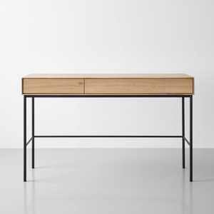 Living Room Furniture Power Coated Steel White <strong>Oak</strong> Wooden <strong>Top</strong> Modern Console Table Office <strong>Desk</strong> with Storage Eco-Friendly - Product Image 3