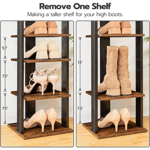 Multi Tiered Iron Wood <b>Shoe</b> Rack Brown <b>Space</b> <b>Saving</b> <b>Storage</b> Unit For Entryway Hallway Balcony Home Use - Product Image 3