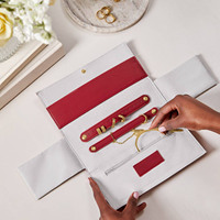 Sac de rangement pour bijoux en cuir de vachette rouge de luxe avec logo personnalisé, organiseur de bijoux portable pour voyage, étui de rangement pliable pour femmes, cadeau
