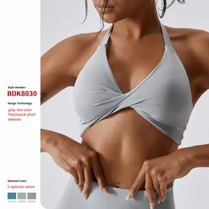 Yüksek kaliteli elastik nefes çapraz geri Yoga sutyen özel baskılı çıplak kadınlar Backless spor sutyen