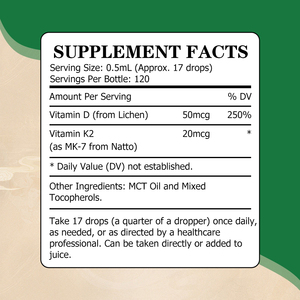 Gouttes liquides de Vitamine D3 K2 directement de l'usine, Vitamine D3 pour la force osseuse, distribution essentielle du calcium, santé osseuse optimale - Product Image 2