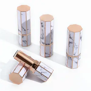 Luxury high quality Refillable octagonal marble effect octagonal lipstick tube empty cosmetic beauty lipstick tube