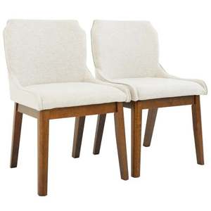 Modern Ellis Dining Chair <b>Set</b> of 2 - Beige <b>Linen</b> for Dining Room, Kitchen, Restaurant with Solid Wood Legs - Product Image 4