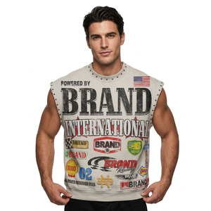 Débardeur sans manches pour homme, logo personnalisé imprimé sur le devant, gilet décoratif à col rond, style streetwear, gilet en coton OEM, débardeur unisexe - Product Image 1