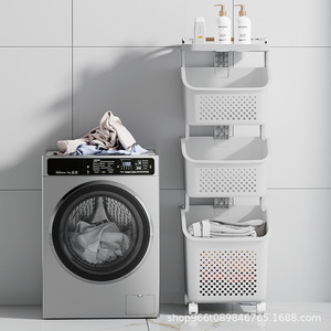Multi Tiered <b>Laundry</b> Storage Rack With Wheels Bathroom Clothes Organizer Rectangular Movable <b>Standing</b> Type - Product Image 3