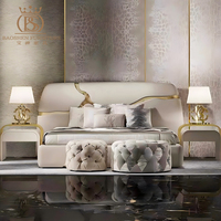 Muebles de Villa Italianos de Lujo BS, Camas Dobles Modernas de Cuero, Cabecera de Acero Inoxidable de Diseño, Cama King Size para Villas