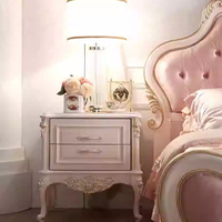 Ensemble de lit King/Queen de style antique européen - Lit classique en chêne massif sculpté couleur or champagne - Mobilier de chambre à coucher haut de gamme