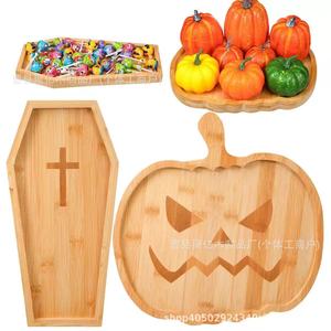 Wooden Halloween Pumpkin <b>Tray</b> Solid Wood Serving Plate For Party <b>Snack</b> Fruit Cheese Board - Product Image 2