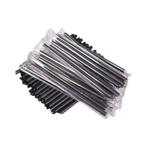 Fabrication professionnelle calibre 6mm 12mm 190mm jetable emballé individuellement pailles en plastique à boire noires transparentes - Product Image 1