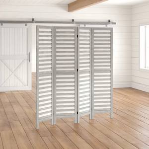 ฉากกั้นห้องไม้จริงสีเทาแบบพับได้ ผลิตจากไม้อัด ทำมือ สำหรับตกแต่งบ้าน - Product Image 4