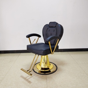 Sillón de Barbería de Cuero Sintético Negro con Base de Metal Dorado, Altura Ajustable Hidráulica, Mueble de Salón de Diseño Industrial - Product Image 4