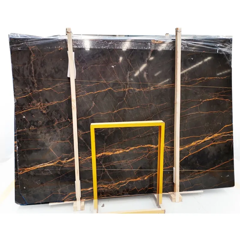 אריחי רצפת השיש לוחות נואר סנט לורן שיש מלוטש סין שחור חום זהב טבעי אבן-אוניקס גולדטופ אבן ג 'מבו לוח