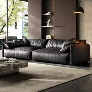 Ensemble de Canapés en Cuir Oreille d'Éléphant Style Minimaliste Moderne, Noir Motif Haut de Gamme, <span class=keywords><strong>Canapé</strong></span> Plumes Italien <span class=keywords><strong>pour</strong></span> Salon - Product Image 4